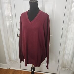 Mens Lands' End  V Neck Burgundy Long Sleeve Pull Over  Size XL‎